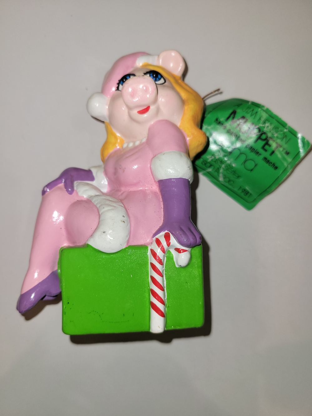 Vintage 1981 Miss Piggy w/ Candy Cane Christmas Ornament Henson Associates